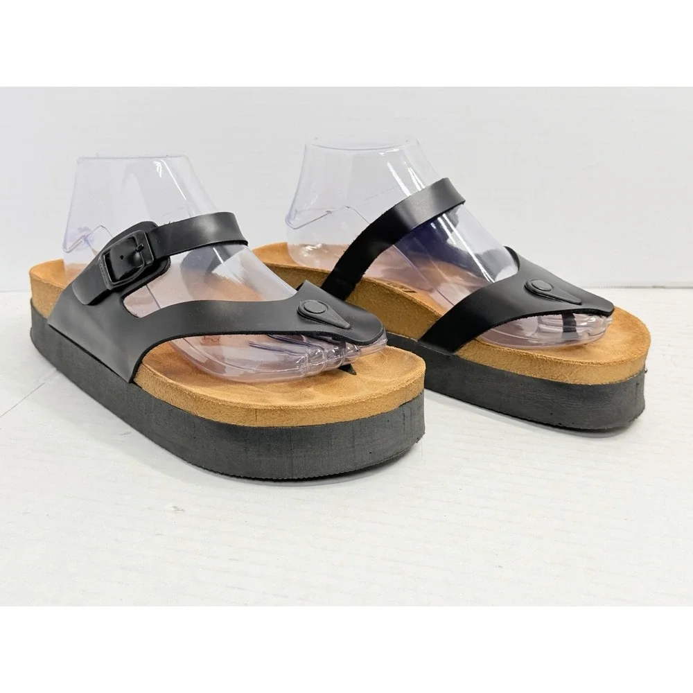 Moosefield Leather Platform Sandals Women's EU 41 US 10-10.5 Black Buckle